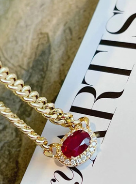 经典百搭简约镀18k黄金鸽血红项链女ins风轻奢颈饰珠宝锁骨链抖音