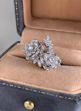 优雅花朵花蕾戒指女开口可调节小众高级感冷淡风tiktok热款小红书