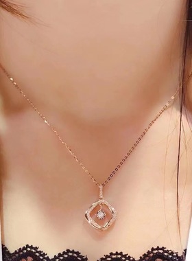 菱形18k玫瑰金钻石吊坠女