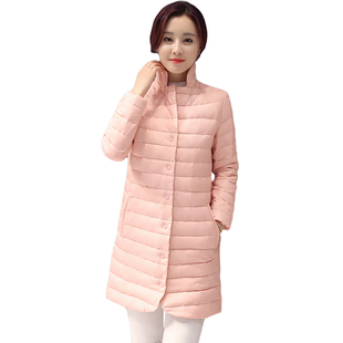 反季促销韩版修身轻薄羽绒棉衣中长款时尚棉服女大码立领外套显瘦