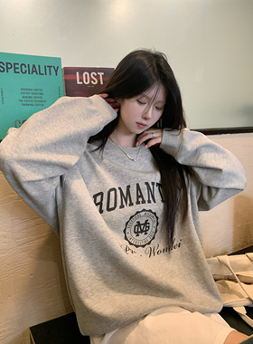 HVIVI 美式圆领套头勋章卫衣女秋季新款宽松休闲百搭长袖薄款上衣