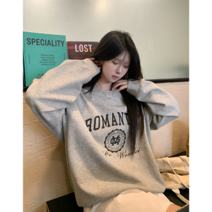 美式 薄款 圆领套头勋章卫衣女秋季 宽松休闲百搭长袖 上衣 新款 HVIVI