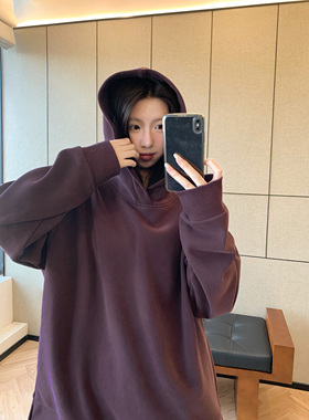 HVIVI 加绒加厚连帽卫衣女冬季拉链设计感休闲宽松套头慵懒风外套