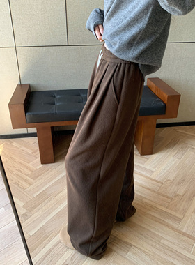 HVIVI 肌理感阔腿裤女秋冬加厚宽松休闲显瘦美拉德咖色直筒长裤