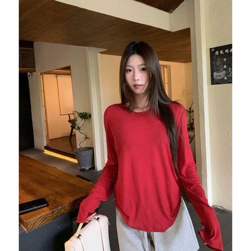 轻奢简约百搭通勤风圆领长袖T恤