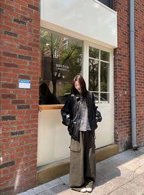 HVIVI美式复古口袋工装休闲裤女宽松直筒显瘦百搭阔腿长裤2025秋