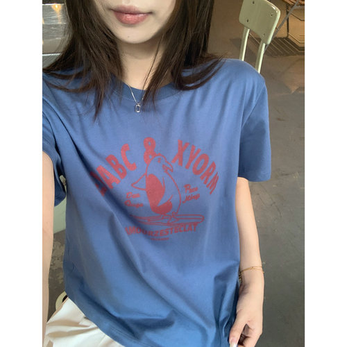 休闲套头卡通印花女款短袖T恤