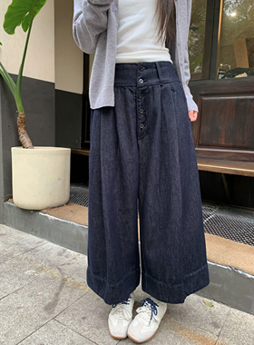 HVIVI 3.23/20:00 经典美式复古水洗加棉多排扣设计感牛仔裤