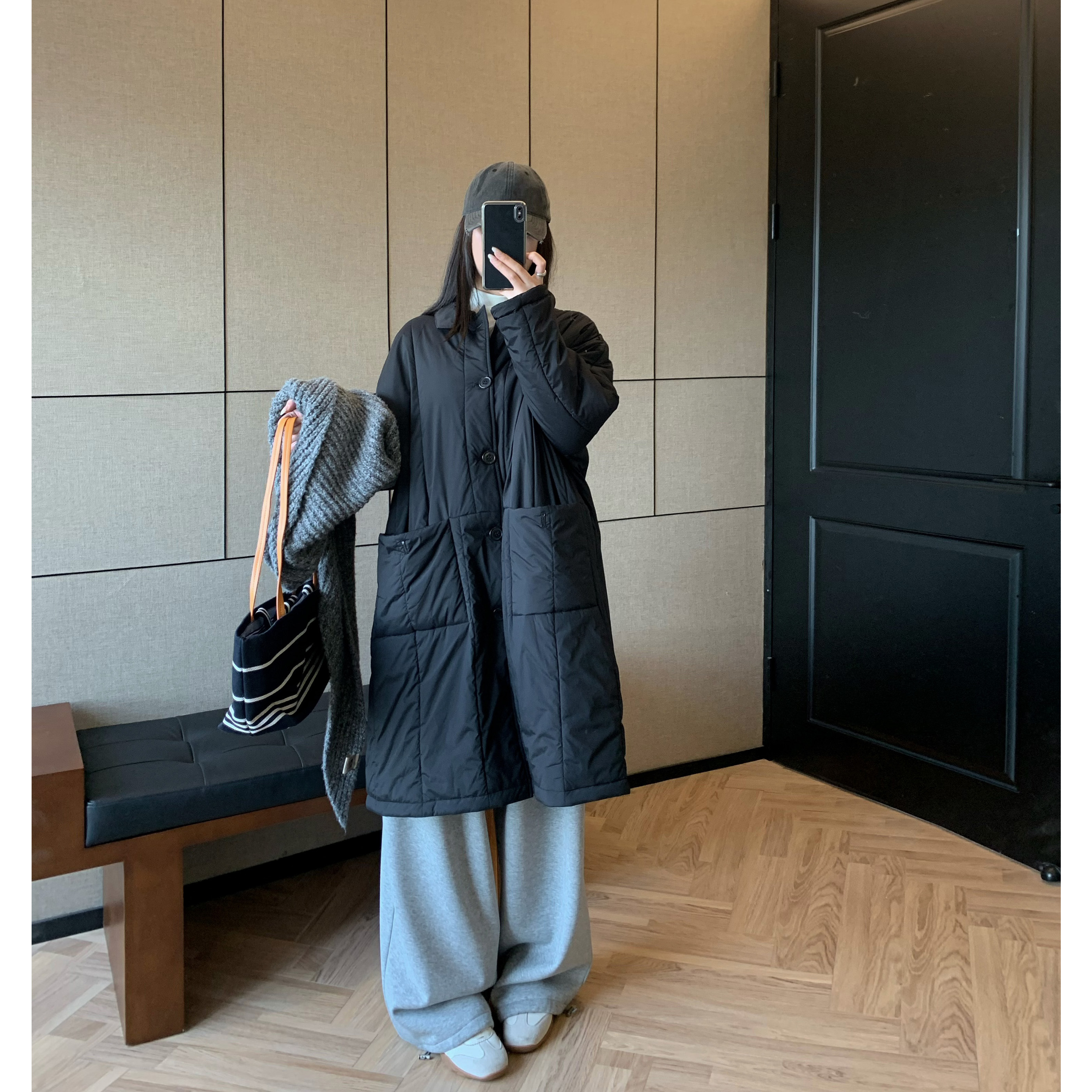 简约廓形中长款棉服夹棉外套