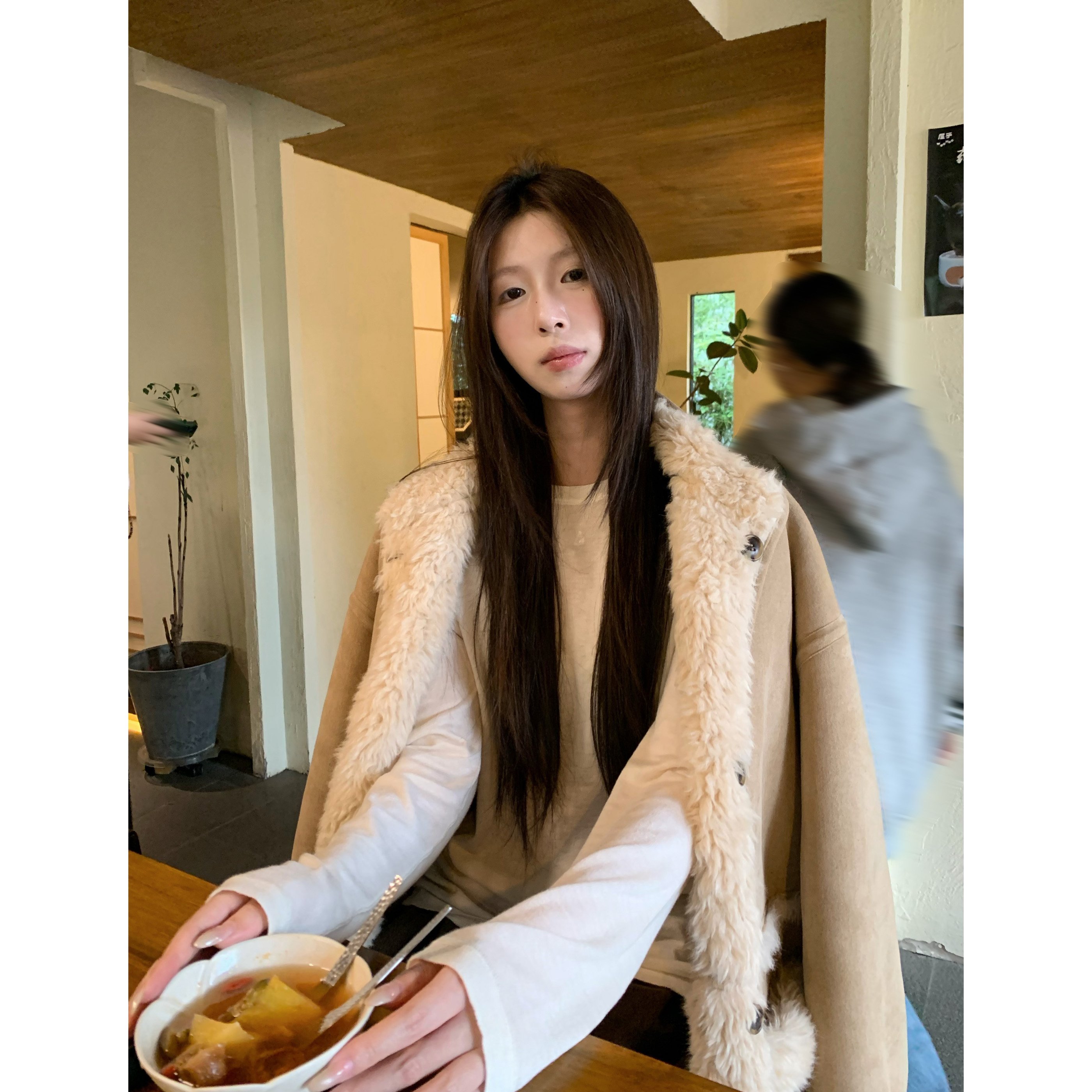 两穿皮毛一体圆领保暖外套