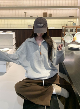 HVIVI 美式运动风休闲半拉链套头卫衣女春秋宽松立领松弛感上衣