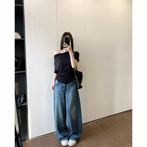 莱赛尔+亚麻春休闲舒适荡领气质T