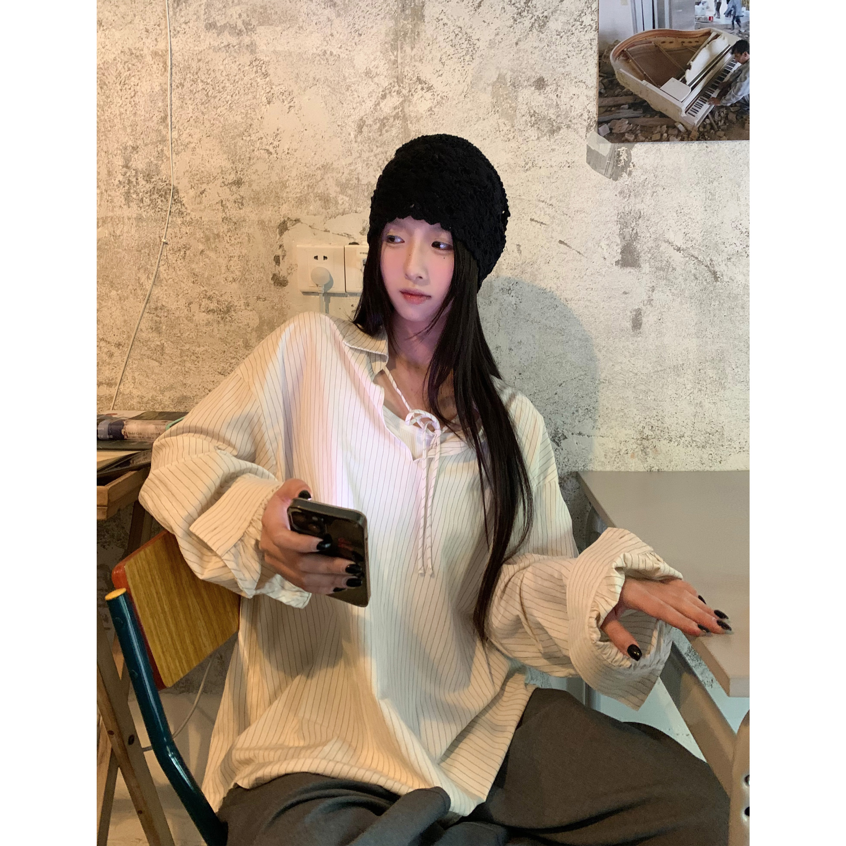 系带慵懒简约百搭长袖衬衫
