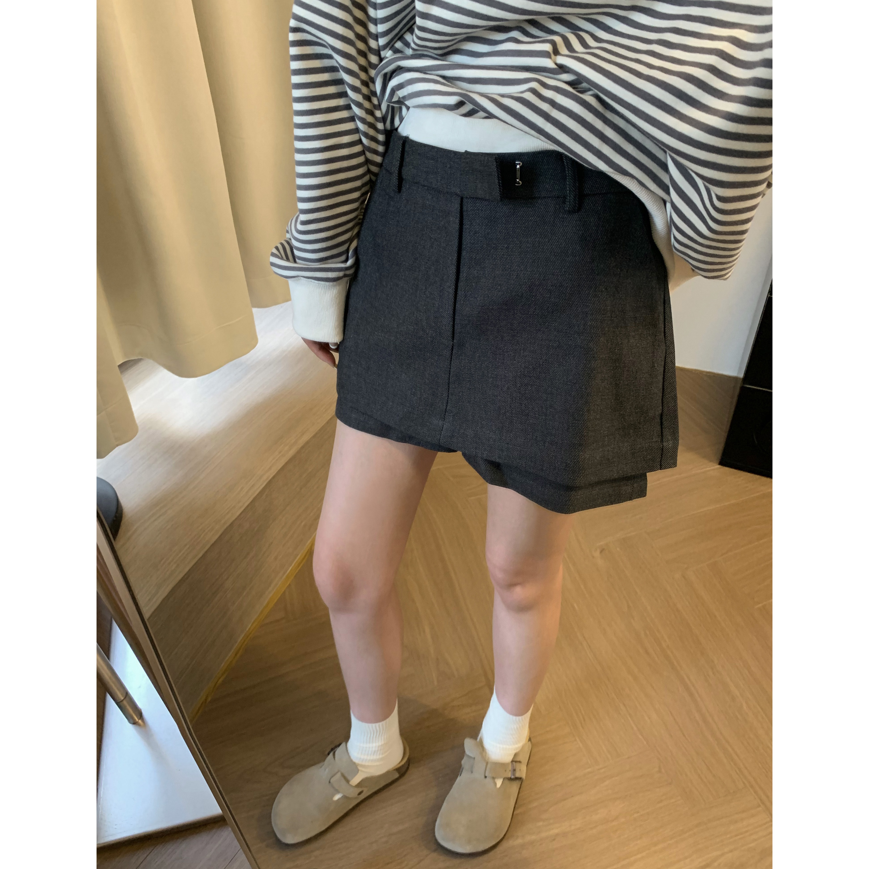 设计感假两件A字西装半身裙裤