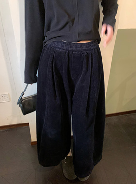 HVIVI  复古条绒灯芯绒阔腿裤女2026春季新款宽松休闲显瘦八分裤