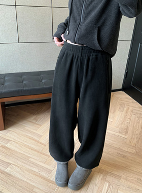 HVIVI 摇粒绒束脚休闲裤女冬季宽松加厚直筒百搭显瘦运动阔腿裤