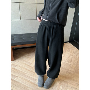 宽松加厚直筒百搭显瘦运动阔腿裤 女冬季 摇粒绒束脚休闲裤 HVIVI