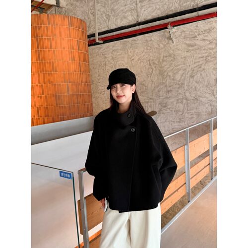 短款气质大衣女斜襟毛呢外套