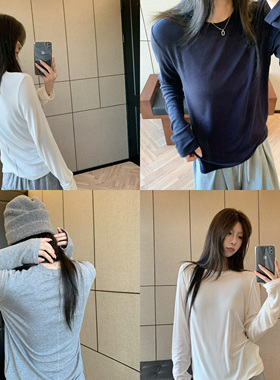 HVIVI纸片人莱赛尔虾线打底衫女秋冬显瘦百搭圆领长袖T恤内搭上衣