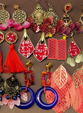 【复古波西米亚风耳饰合集】E41红色夸张流苏琉璃耳环耳钉孤品