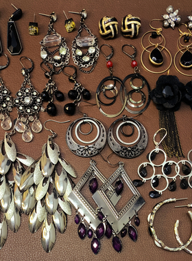 【外贸夸张款】D34复古铜镀黑色镶钻几何夸张耳圈大耳环耳钉孤品