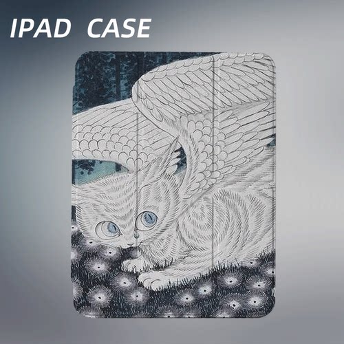 原创艺术羽翅灵猫iPad2025新款11代苹果Air7防弯Y折ipad壳三折第9代平板壳11寸Pro亚克力适用mini7带笔槽
