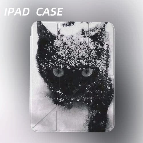 原创氛围感雪地黑猫iPad2025新款11代苹果Air7防弯Y折ipad壳三折第9代平板壳11寸Pro亚克力适用mini7带笔槽
