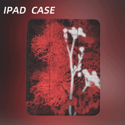 原创艺术红白双花iPad2025新款11代苹果Air7防弯Y折ipad壳三折第9代平板壳11寸Pro亚克力适用mini7带笔槽