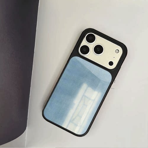 原创氛围感蓝墙光影iPhone17pro手机壳磁吸16promax软壳13磨砂大孔壳苹果15pro艺术全包黑边软壳适用14p晶瓷