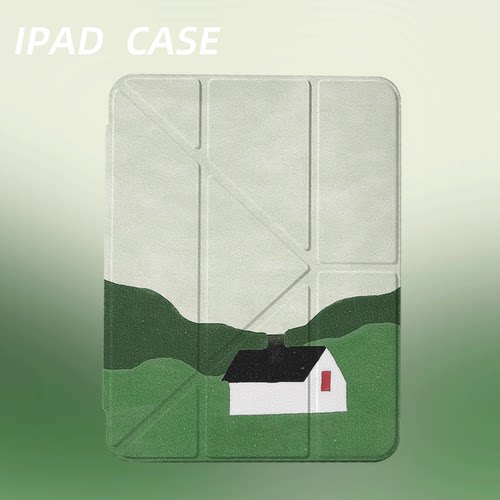 原创简约青坡小屋iPad2025新款11代苹果Air7防弯Y折ipad壳三折第9代平板壳11寸Pro亚克力适用mini7带笔槽