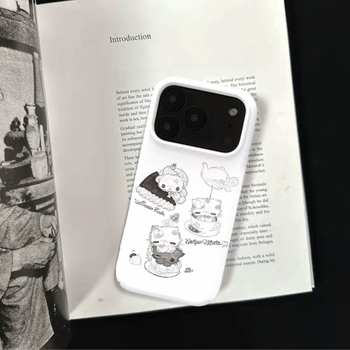 原创复古猫伴茶点iPhone17pro手机壳磁吸16p软壳亮面14半包壳苹果15promax全包磨砂硬壳适用三星s24S25