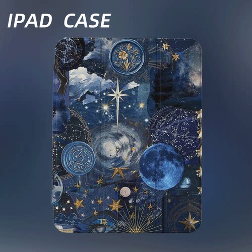 原创艺术蓝夜星图iPad2025新款11代苹果Air7防弯Y折ipad壳三折第9代平板壳11寸Pro亚克力适用mini7带笔槽