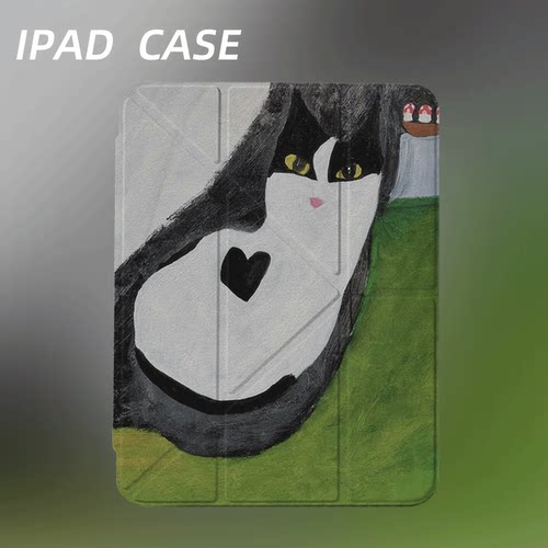 原创艺术桃心黑猫iPad2025新款11代苹果Air7防弯Y折ipad壳三折第9代平板壳11寸Pro亚克力适用mini7带笔槽