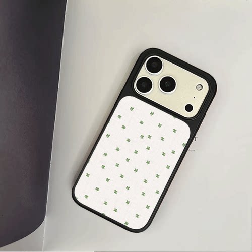 原创简约素底三叶iPhone17pro手机壳磁吸16promax软壳13磨砂大孔壳苹果15pro艺术全包黑边软壳适用14p晶瓷