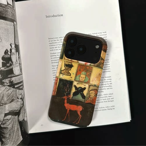 原创艺术暗格红鹿iPhone17pro手机壳磁吸16p软壳亮面14半包壳苹果15promax全包磨砂硬壳适用三星s24S25