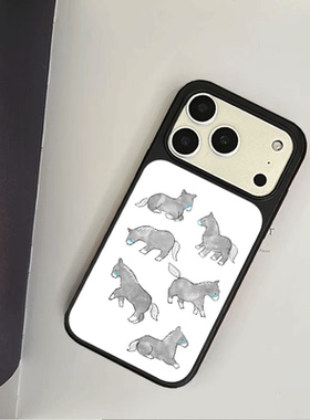 原创灰色小马iPhone17pro手机壳磁吸16promax软壳13磨砂大孔壳苹果15pro艺术全包黑边软壳适用14p晶瓷