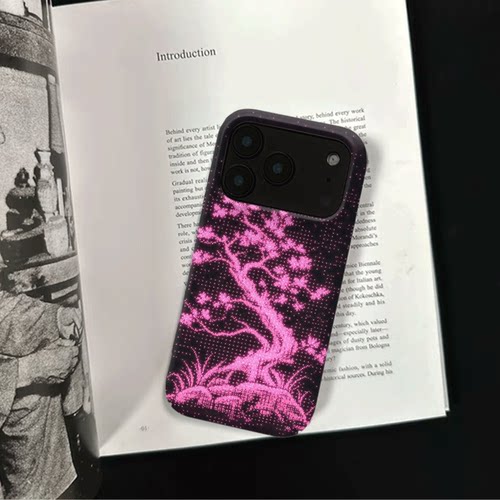 原创艺术粉花古树iPhone17pro手机壳磁吸16p软壳亮面14半包壳苹果15promax全包磨砂硬壳适用三星s24S25