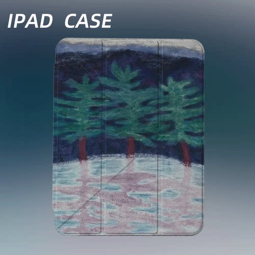 原创艺术水映杉林iPad2025新款11代苹果Air7防弯Y折ipad壳三折第9代平板壳11寸Pro亚克力适用mini7带笔槽