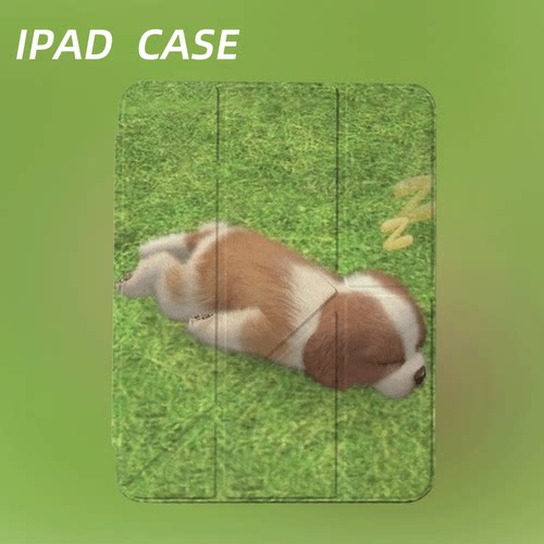 原创可爱草坪睡狗iPad2025新款11代苹果Air7防弯Y折ipad壳三折第9代平板壳11寸Pro亚克力适用mini7带笔槽