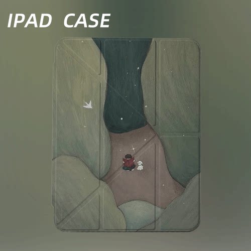 原创氛围感山谷夜读iPad2025新款11代苹果Air7防弯Y折ipad壳三折第9代平板壳11寸Pro亚克力适用mini7带笔槽