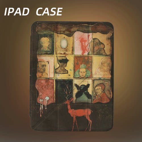 原创艺术暗格红鹿iPad2025新款11代苹果Air7防弯Y折ipad壳三折第9代平板壳11寸Pro亚克力适用mini7带笔槽