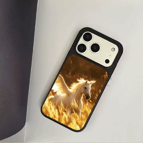 原创氛围感金野飞马iPhone17pro手机壳磁吸16promax软壳13磨砂大孔壳苹果15pro艺术全包黑边软壳适用14p晶瓷