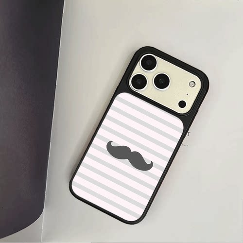 原创简约条纹胡子iPhone17pro手机壳磁吸16promax软壳13磨砂大孔壳苹果15pro艺术全包黑边软壳适用14p晶瓷