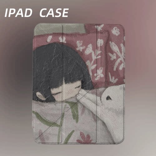 原创复古枕边白猫iPad2025新款11代苹果Air7防弯Y折ipad壳三折第9代平板壳11寸Pro亚克力适用mini7带笔槽