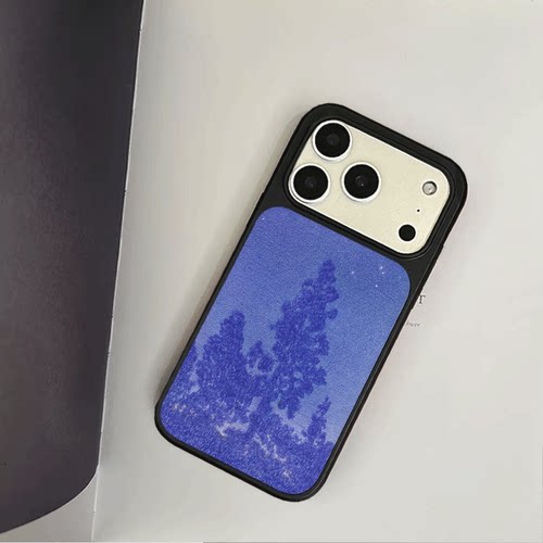 原创氛围感深蓝夜林iPhone17pro手机壳磁吸16promax软壳13磨砂大孔壳苹果15pro艺术全包黑边软壳适用14p晶瓷