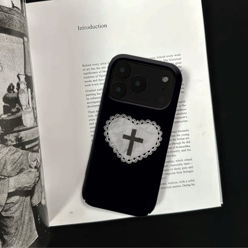 原创小众艺术十字爱心iPhone17pro手机壳磁吸16p软壳亮面14半包壳苹果15promax全包磨砂硬壳适用三星s24S25