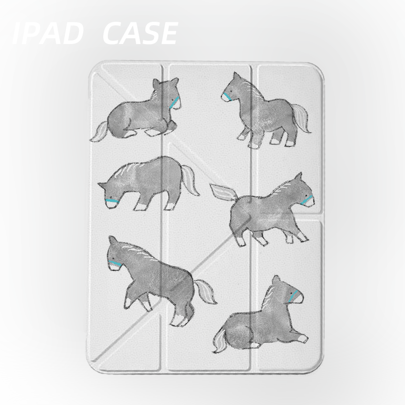 原创小众灰色小马iPad2025新款11代苹果Air7防弯Y折ipad壳三折第9代平板壳11寸Pro亚克力适用mini7带笔槽,3C数码配件,平板电脑保护套/壳,淘宝优惠券,粉丝福利购,淘宝优惠卷