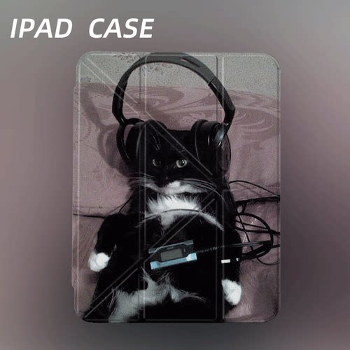 原创小众emo黑猫iPad11代2026新款苹果Air8三折防弯y折保护套2021第九代平板壳11寸Pro亚克力适用mini7带笔槽