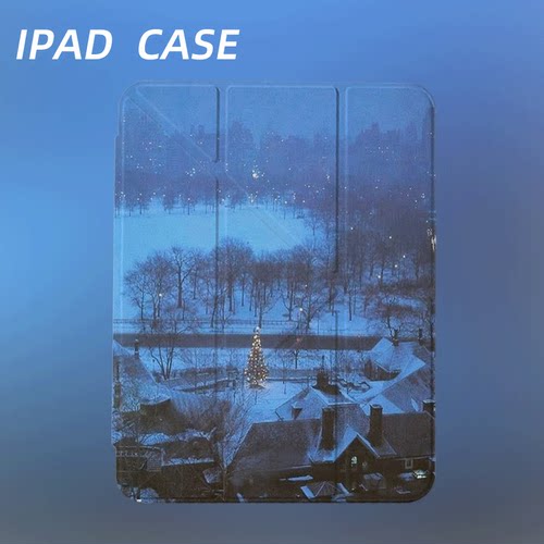 原创氛围感蓝调雪树iPad2025新款11代苹果Air7防弯Y折ipad壳三折第9代平板壳11寸Pro亚克力适用mini7带笔槽