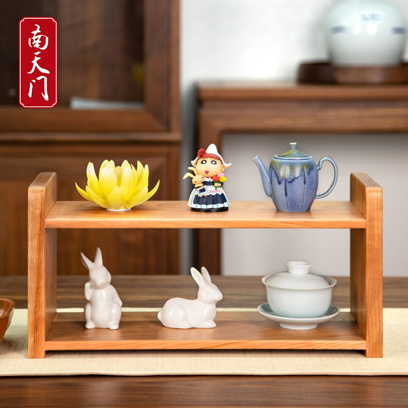 南天门北美红樱桃木墩墩茶架桌面置物架茶杯收纳展示柜实木榫卯